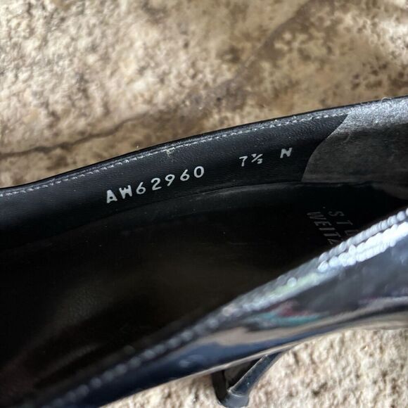 STUART WEITZMAN Black Patent Leather Peep Toe Ribbon Bow Pumps Heels 7.5 - Picture 8 of 8